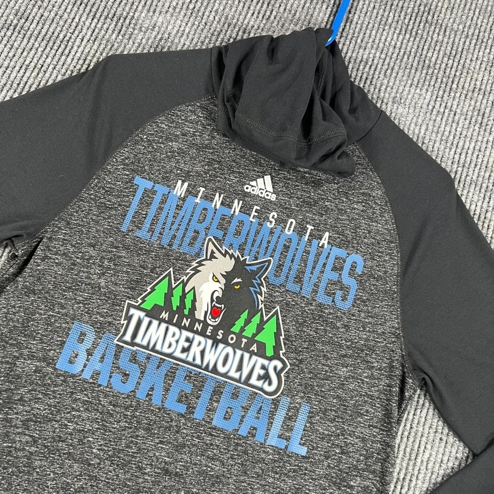 Minnesota Timberwolves Shirt Mens Small Adidas‎ Black Long Sleeve Hooded NBA
